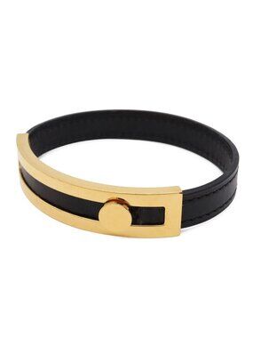 Hermes Bracelet Bangle Leather Black Gold